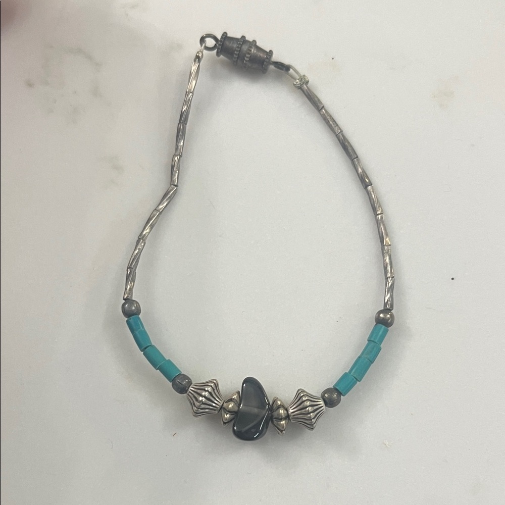 Silver and Turquoise Beaded Bracelet